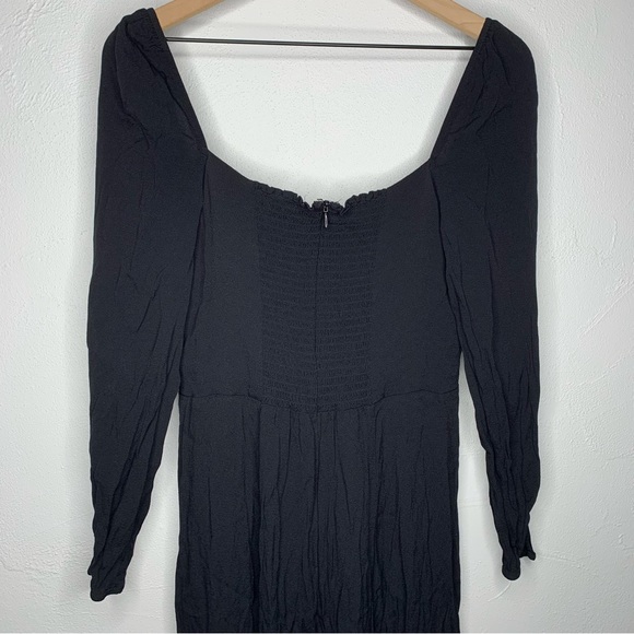 Reformation Sigmund Slit Cut Puff Shoulder Sleeve Square Neck Black Dress 12 - Picture 4 of 14